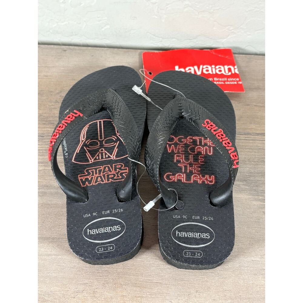 New -Havaianas Star Wars Darth Vader Black Red Kids Sandals Flip Flops Size 9C